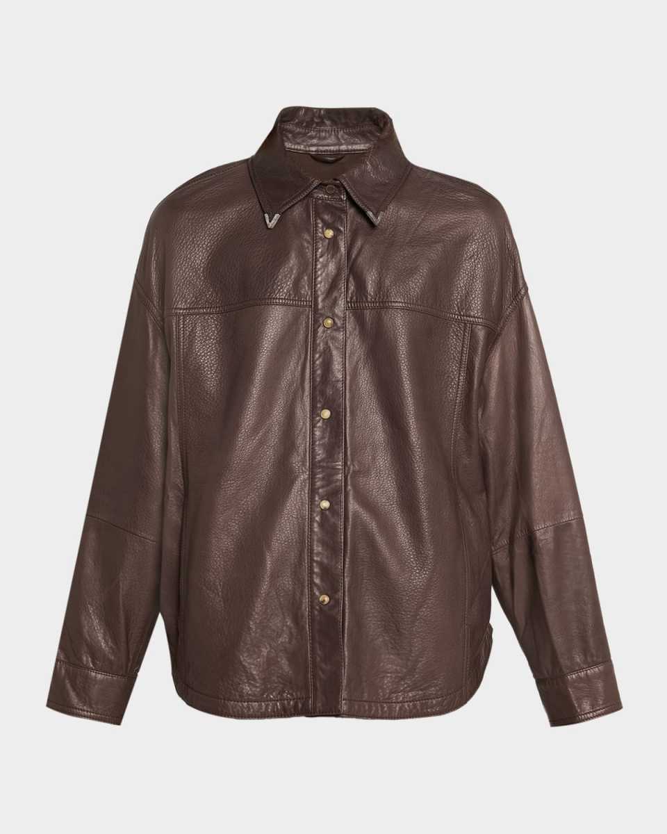 Snap-Front Soft Leather Shirt